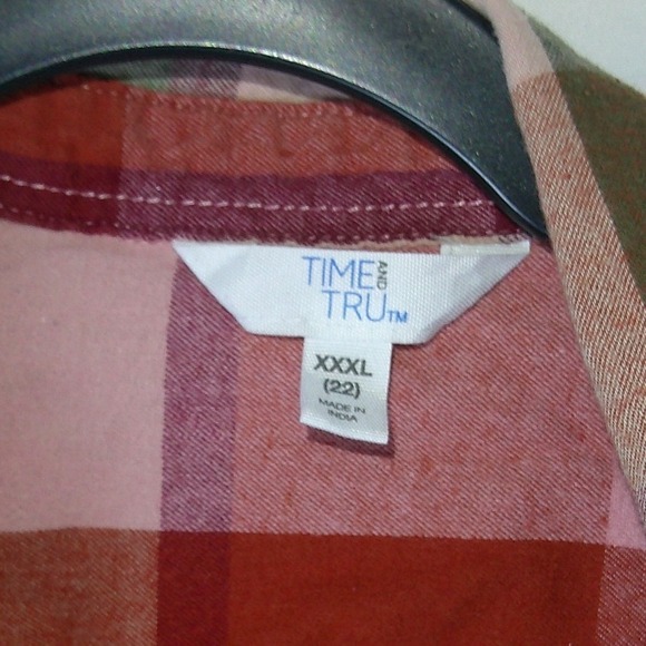 Time and Tru Women's Plaid Flannel Shirt Long Sleeve Button Up XXXL - Picture 3 of 3